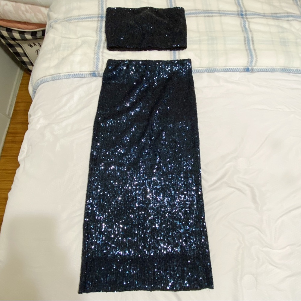 Forever 21 2 Piece Dress Set (Navy Blue Sequins)